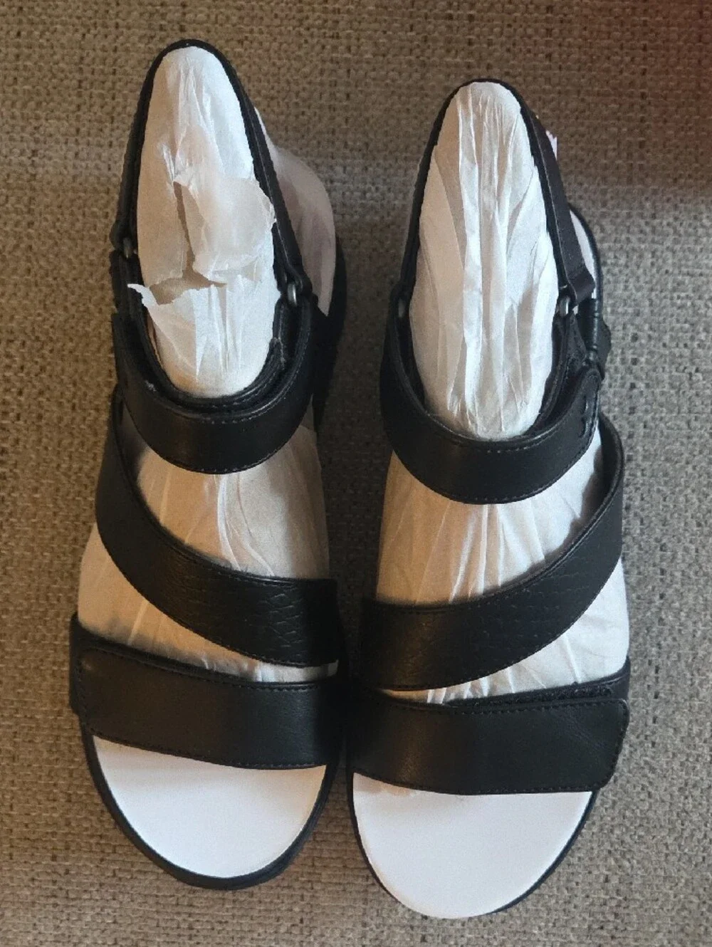 Ryka Black Triple-Strap Platform Sandals 7